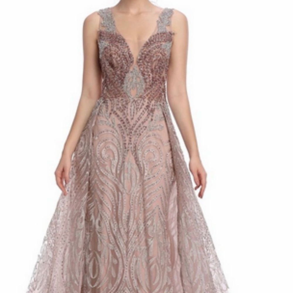 Romance Couture Pink Sequin Embellished Evening  Gown
